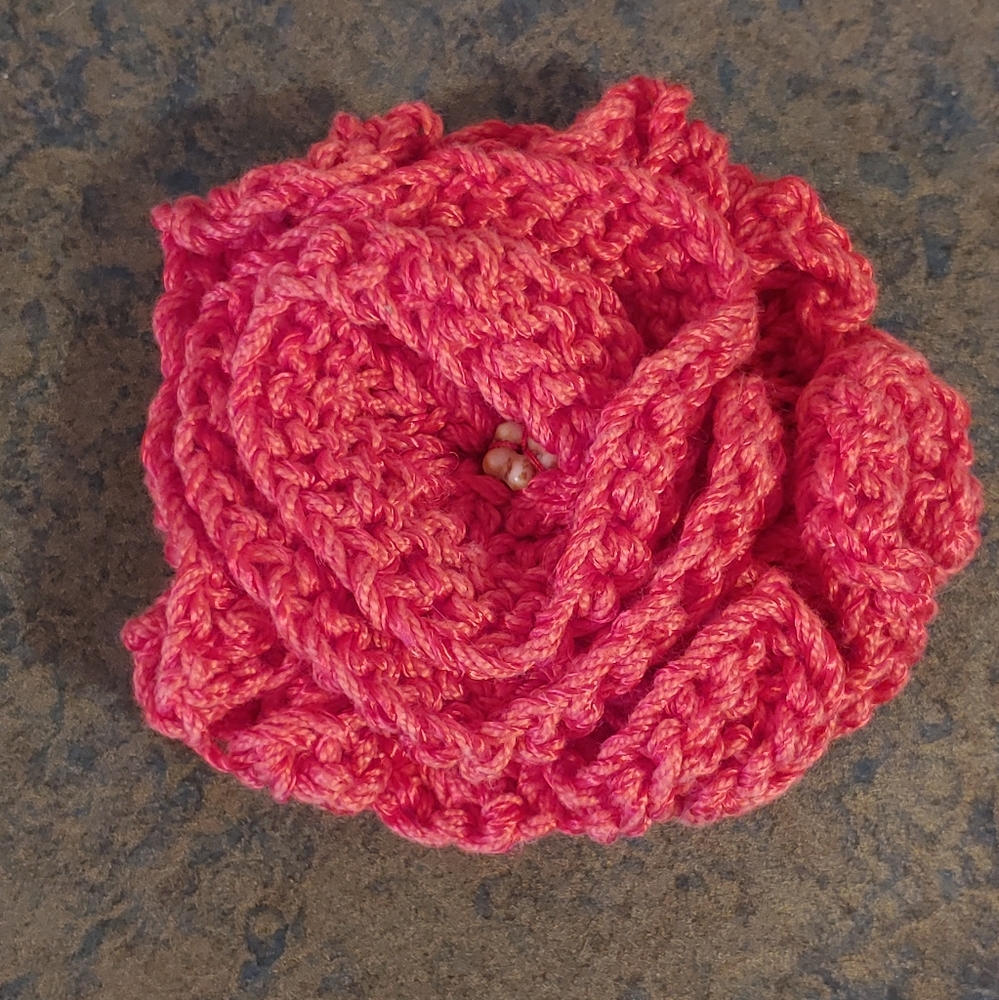Red Crochet Knit Flower Pin Brooch